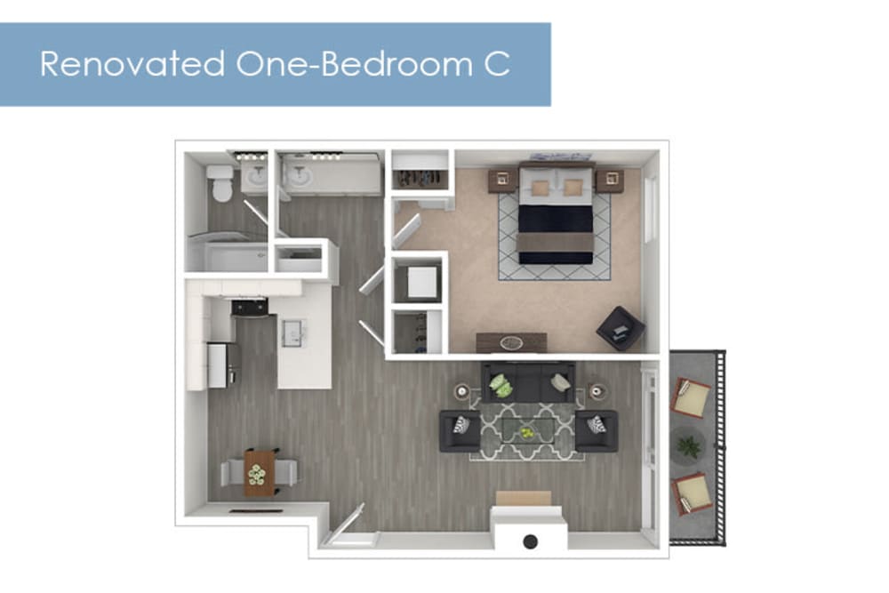 Renovated One-Bedroom Floor Plan C at The Meadows