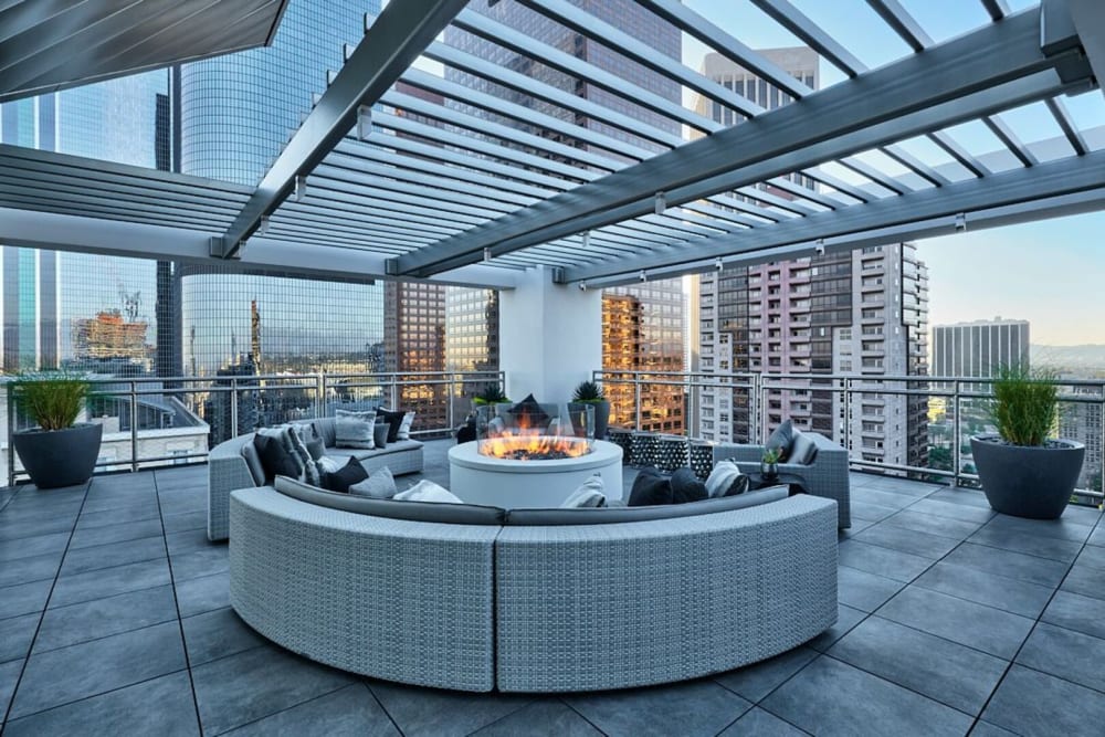 cozy firepit at Museum Tower in Los Angeles, California