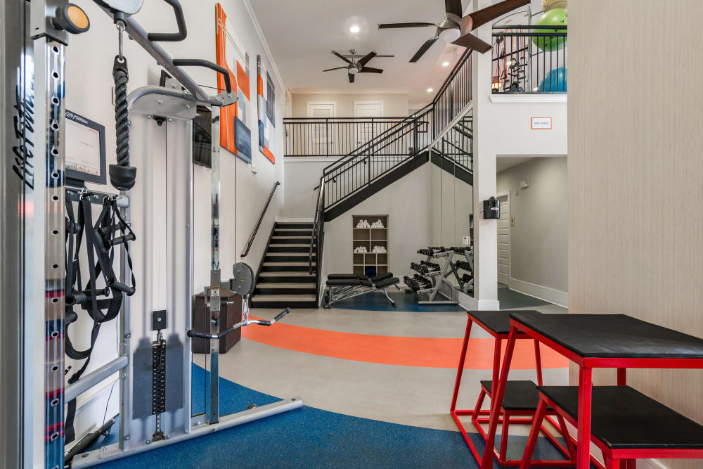 Gym equipment at Marquis Seven Meadows in Katy, Texas