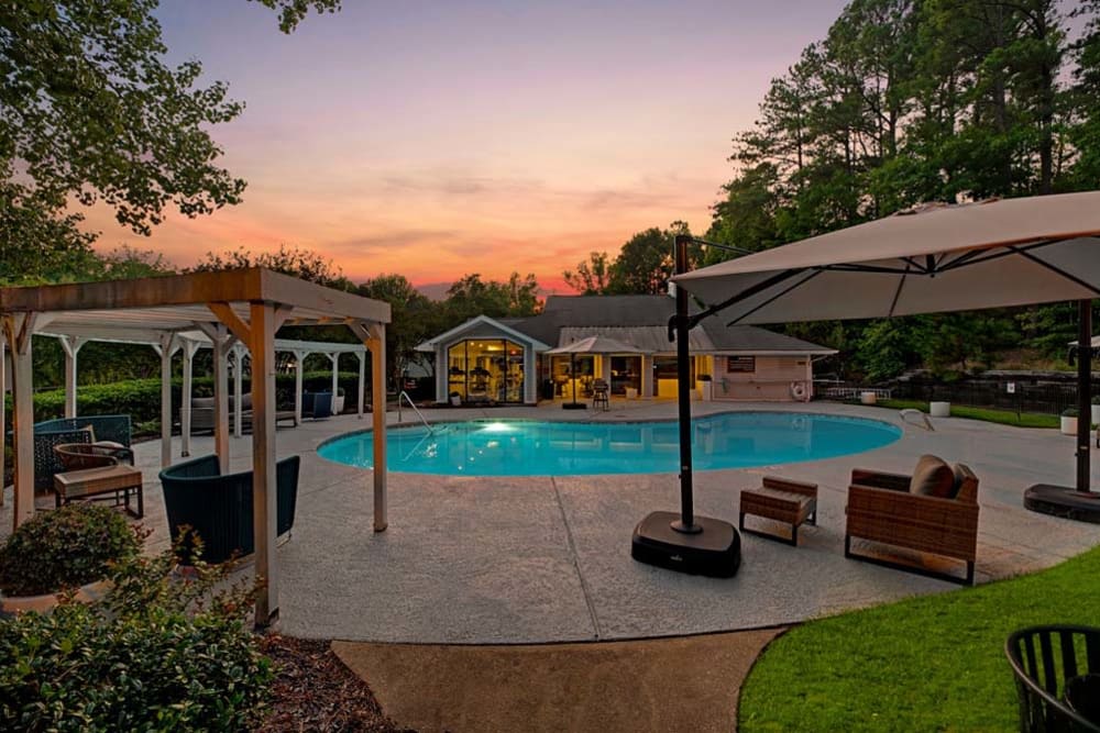 Pool night view at Triangle Place in Durham, North Carolina