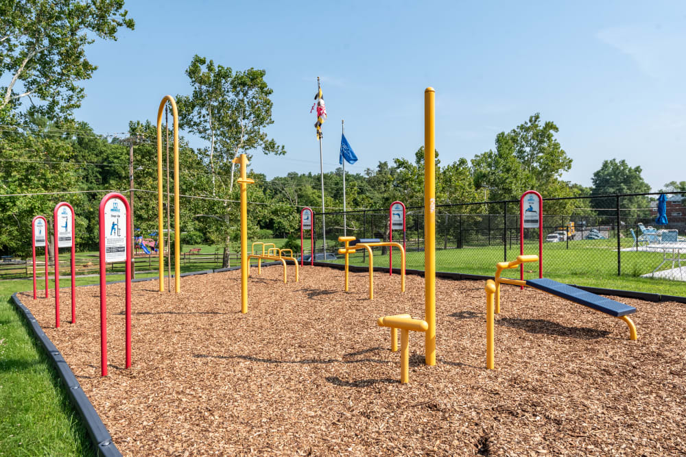 Fun outdoor fitness center available at Arbors at Edenbridge Apartments & Townhomes in Parkville, MD