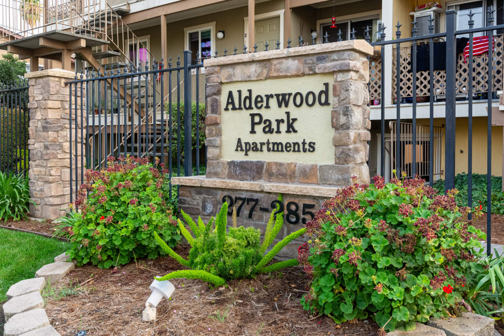 Sign outside of Alderwood Park Apartments in Livermore, California
