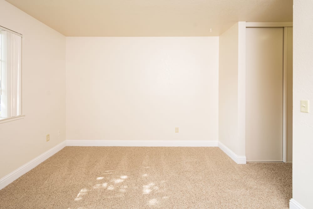 Large carpeted bedroom at Peppertree Apartments in San Jose, California