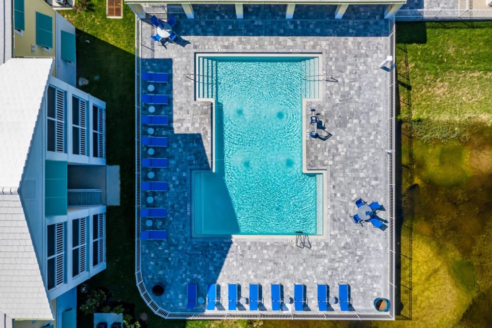 Aerial view of the pool at Waterline Bonita Springs in Bonita Springs, Florida