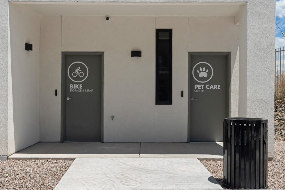 Entrance to the bike and pet center at Cielo in Santa Fe, New Mexico