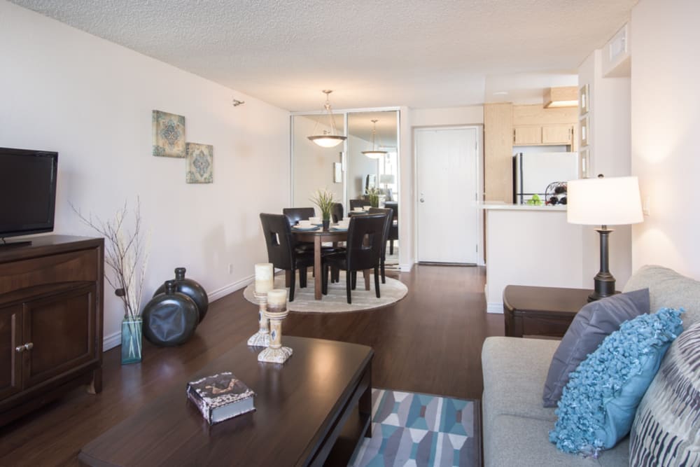 Apartment living room at Promenade Towers in Los Angeles, California