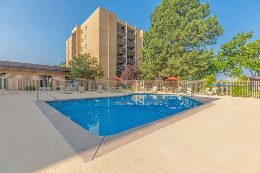 Outdoor swimming pool at Los Altos Towers in Albuquerque, New Mexico