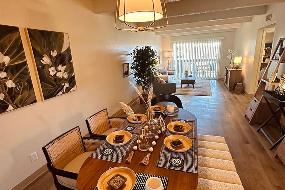 Dining table in a spacious apartment at Los Altos Towers in Albuquerque, New Mexico