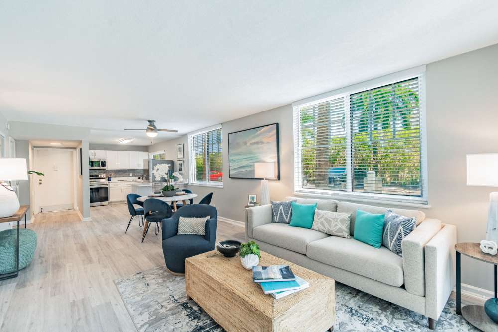 Open concept apartment with living room and kitchen at Bermuda Cay in Boynton Beach, Florida