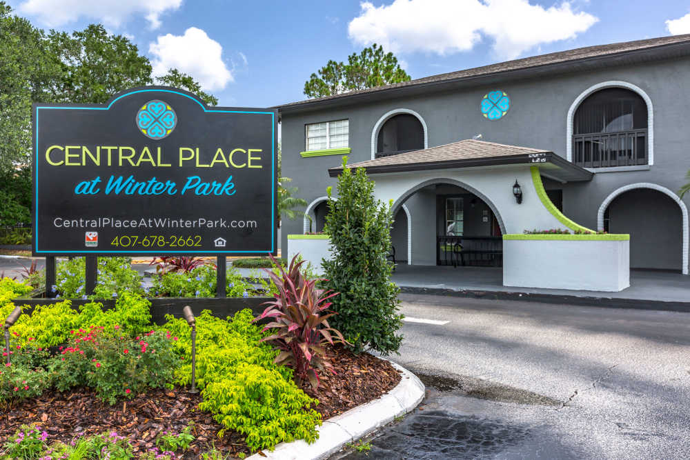 Exterior and main entrance at Central Place at Winter Park in Winter Park, Florida