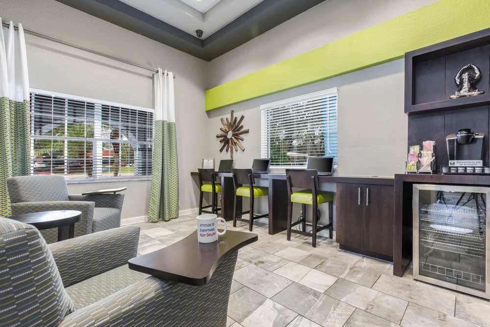Community clubhouse with wi-fi area and lounge at Central Place at Winter Park in Winter Park, Florida
