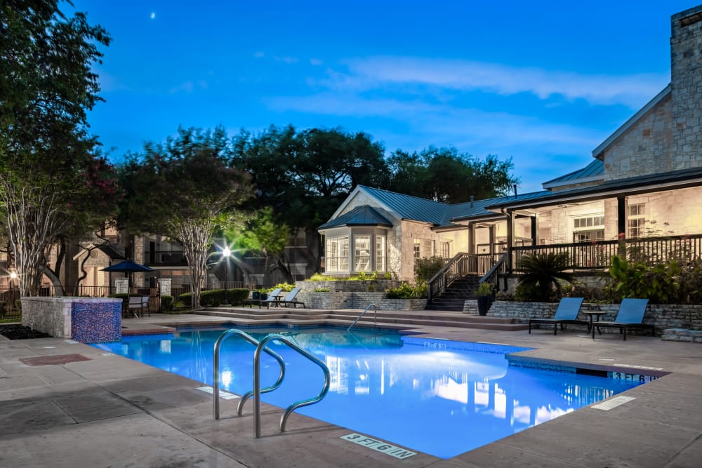 Swimming pool outside of the clubhouse at Marquis at Deerfield in San Antonio, Texas