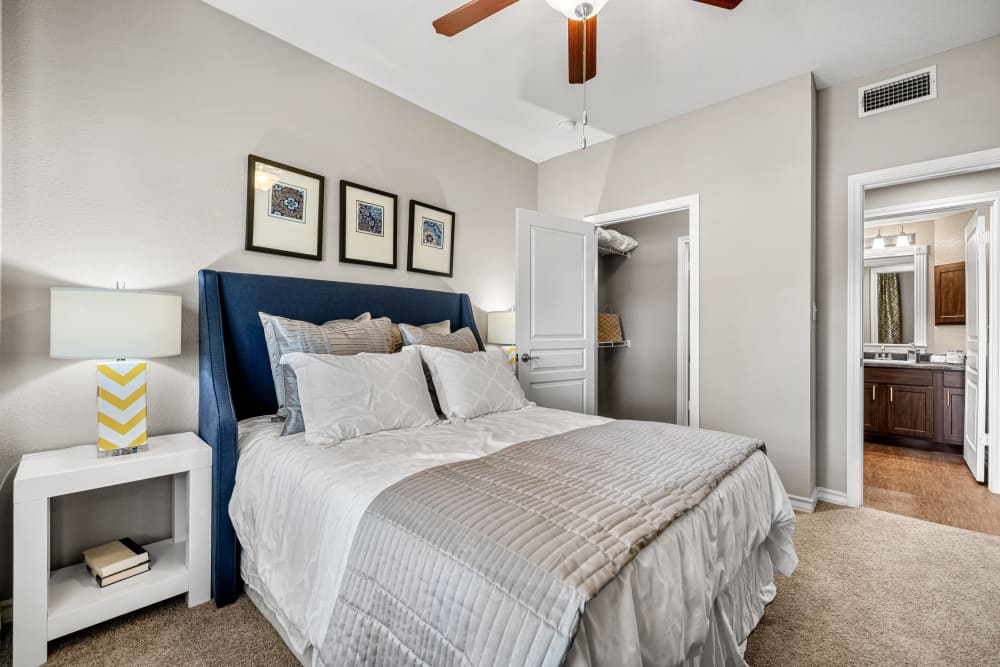 Bedroom with carpet floors at Marquis at Deerfield in San Antonio, Texas