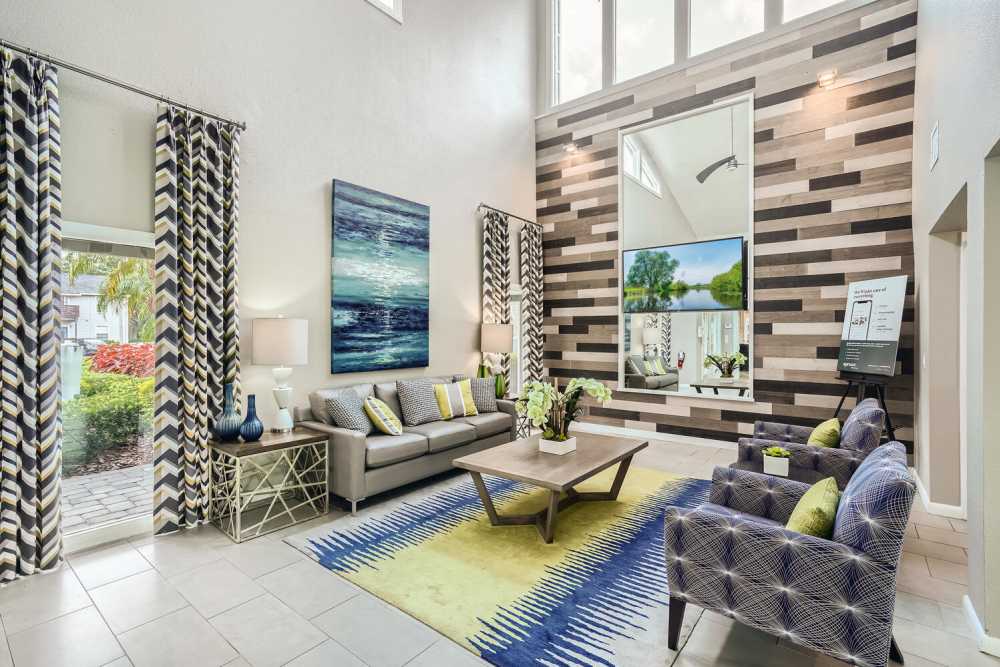 Spacious community lounge at Lakeside Central Apartments in Brandon, Florida
