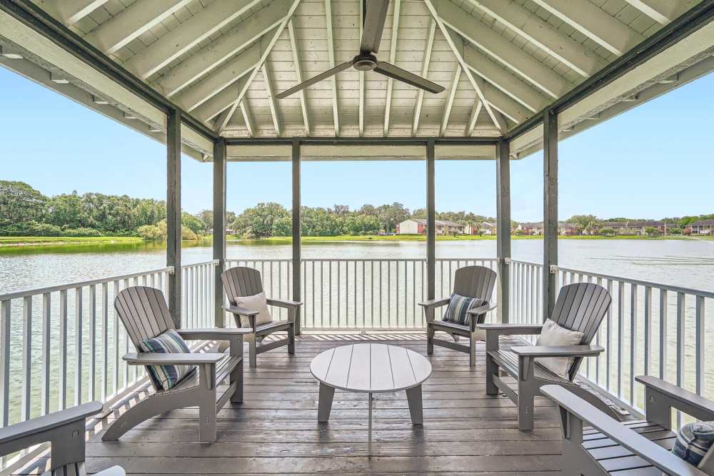 Beautiful gazebo with seating at Lakeside Central Apartments in Brandon, Florida