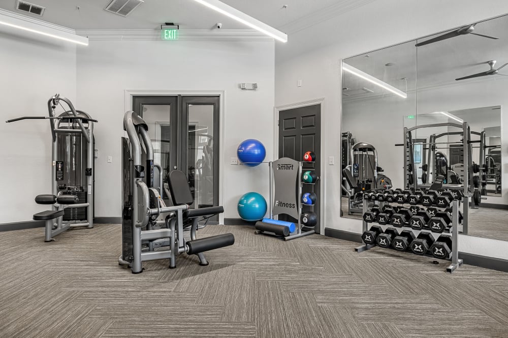 Fully equipped fitness center at Marquis Bandera in San Antonio, Texas