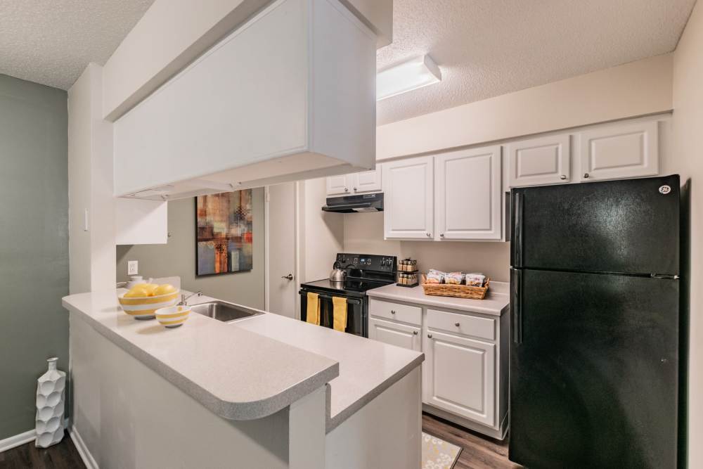 Apartment kitchen with major appliances and lots of counter space at Legend Oaks in Tampa, Florida