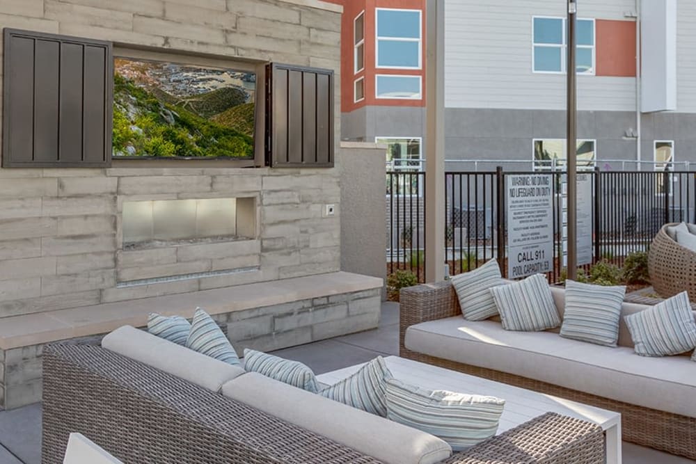 Outdoor seating area at Hub Apartments in Folsom, California
