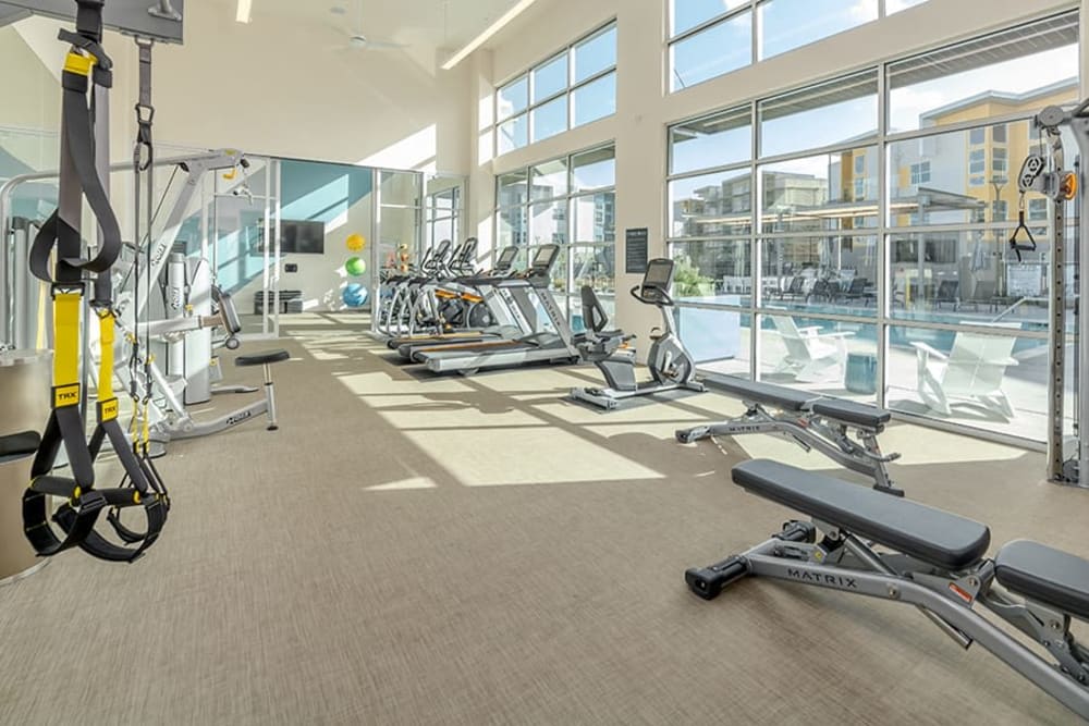Gym equipment at Hub Apartments in Folsom, California 