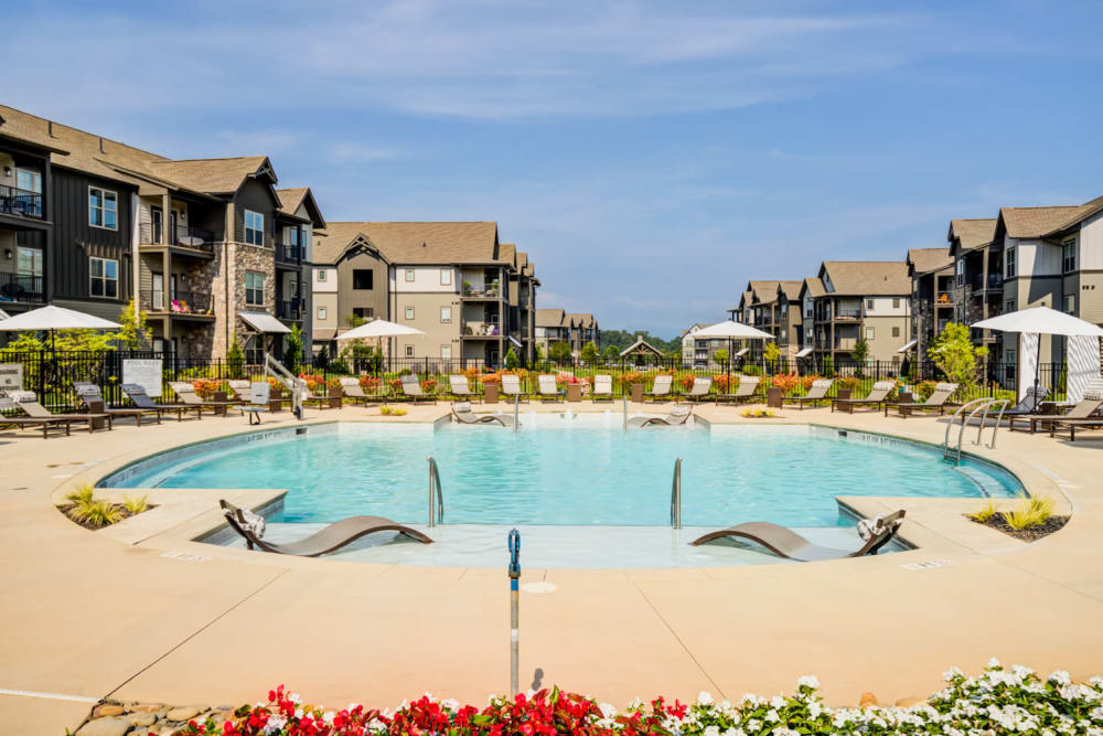 Resort style swimming pool at The Holston | Apartments in Weaverville, North Carolina