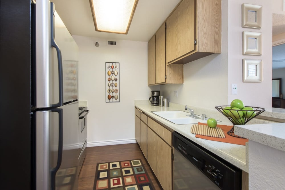 Hallway apartment kitchen at Promenade Towers in Los Angeles, California