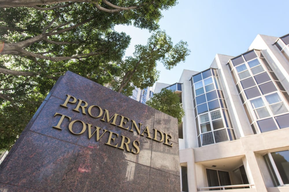 signage outside Promenade Towers in Los Angeles, California