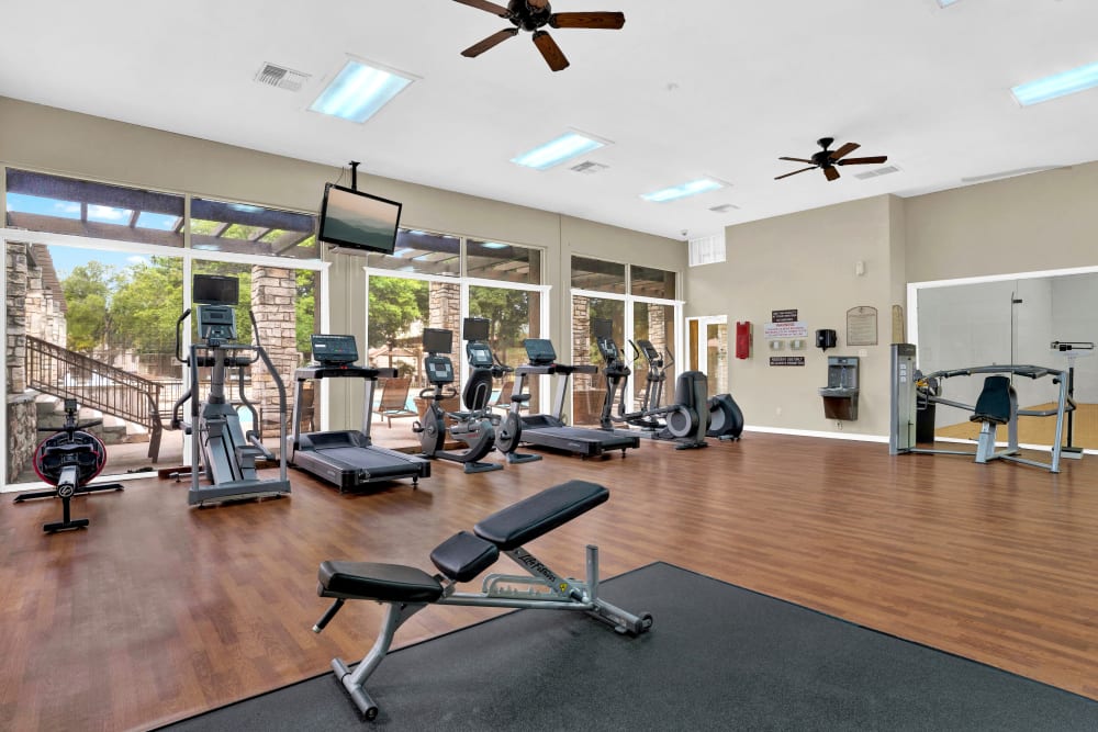 Spacious fitness center at Villas of Preston Creek in Plano, Texas