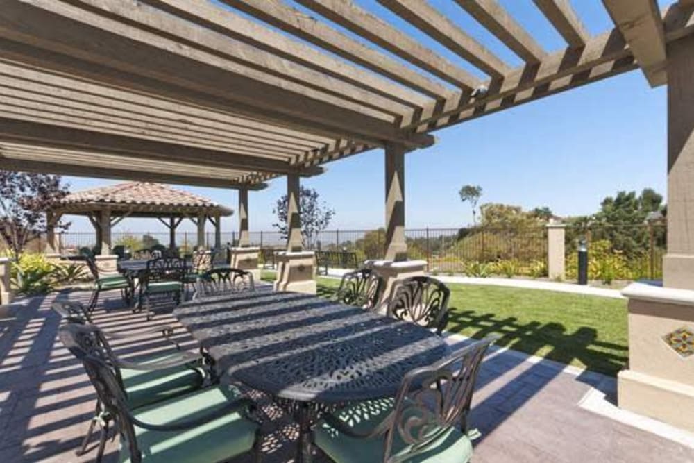 Patio seating at Mirandela in Rancho Palos Verdes, California