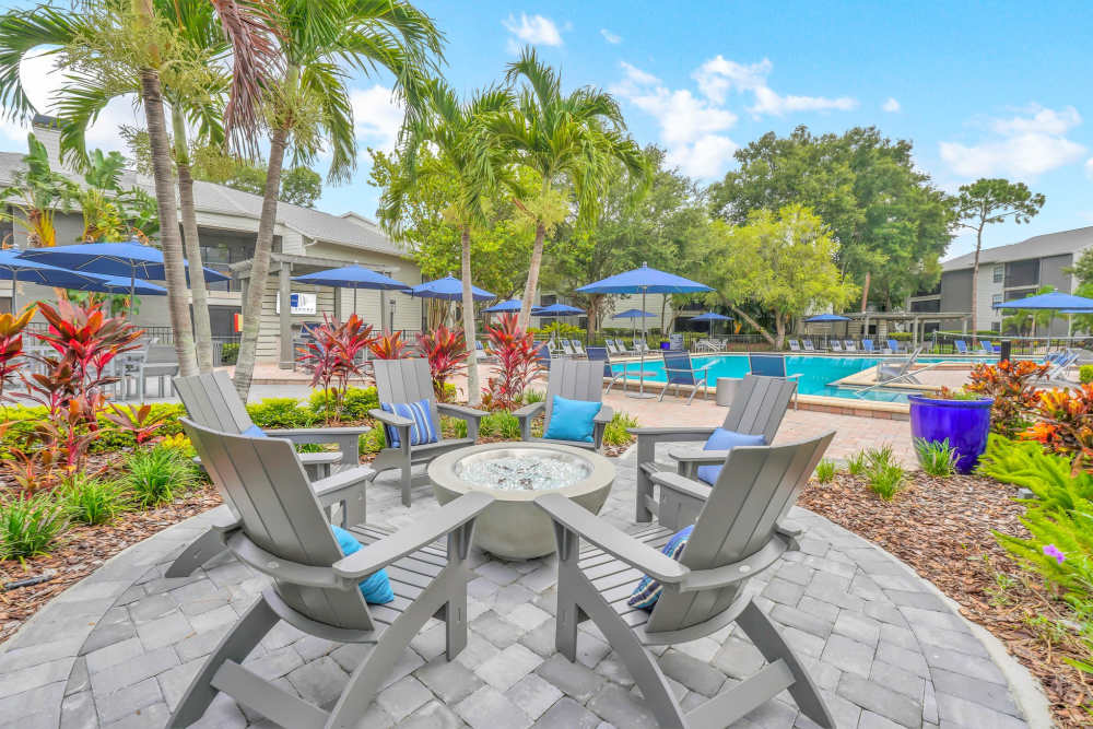 Poolside firepit with seating at 4800 Westshore in Tampa, Florida