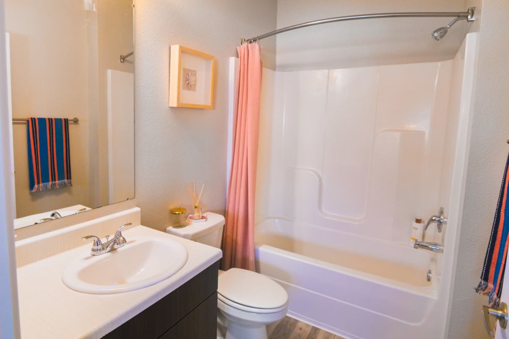 Bathroom with tub/shower at College Town Fayetteville in Fayetteville, Arkansas