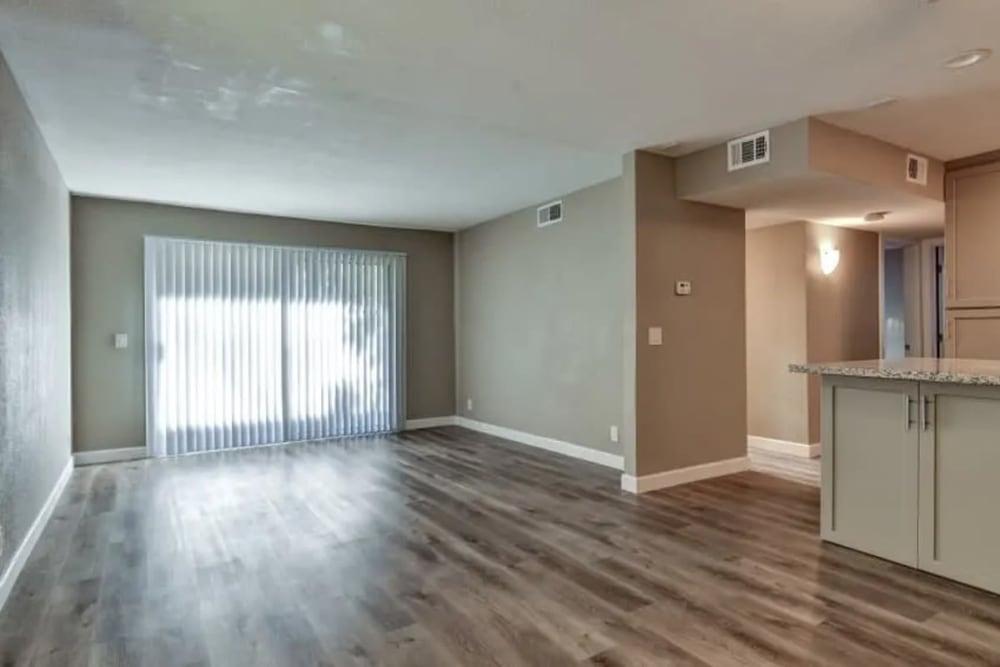 Studio apartment with large windows at Creekside Gardens in Vacaville, California