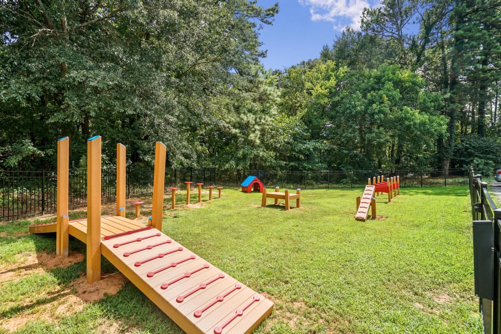 An agility course in the dog park at Silver Creek Crossing in Austell, Georgia