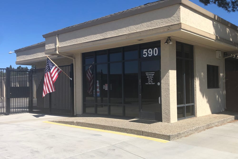The exterior of our leasing office at Gold Country Self Storage in Folsom, California