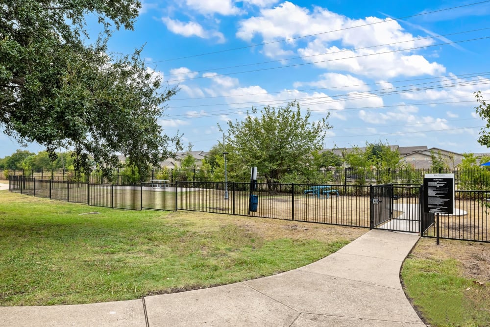 Fenced in dog park at Marquis at Waterview in Richardson, Texas