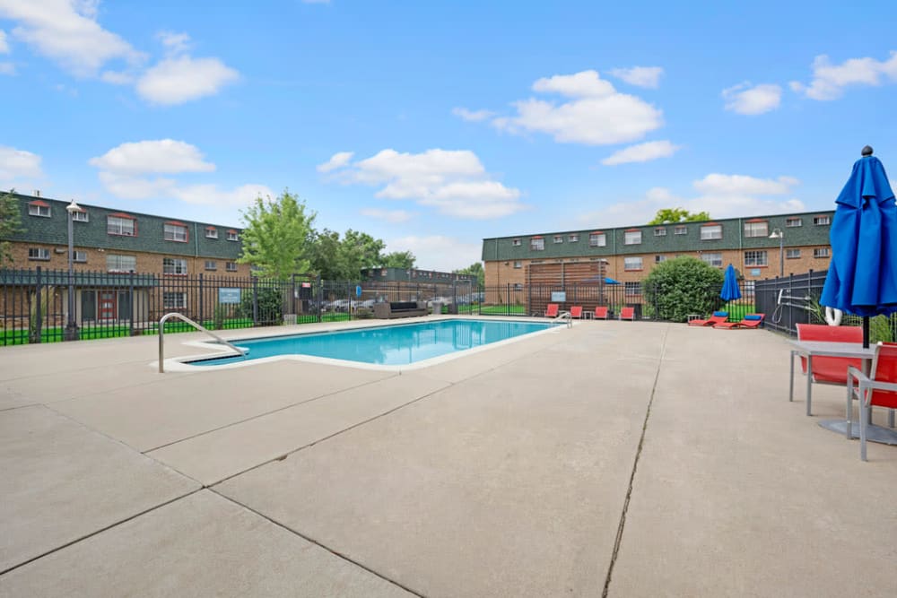 Pool view at Ten 30 and 49 Apartments in Broomfield, Colorado