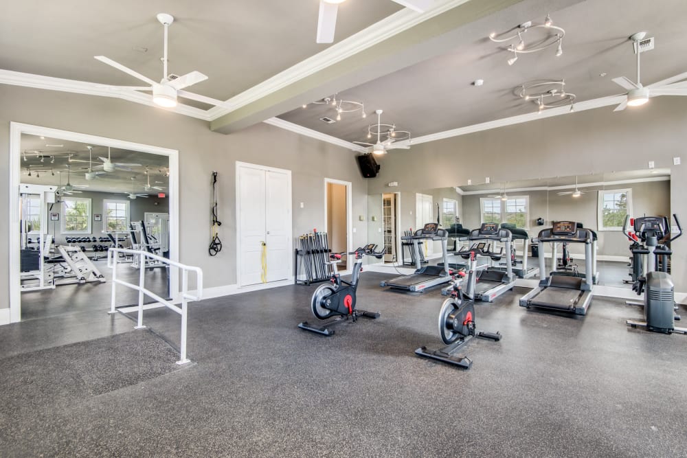 Fitness center equipped with cardio equipment at The Anthony at Canyon Springs in San Antonio, Texas