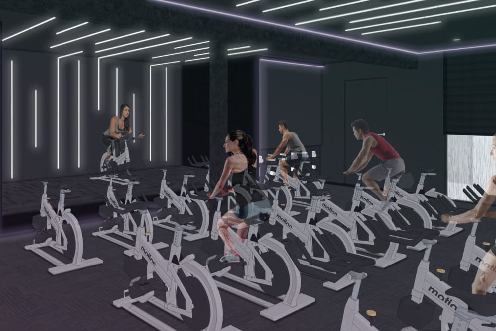 Concept rendering of the spin cycling studio at Five43 in Bel Air, Maryland