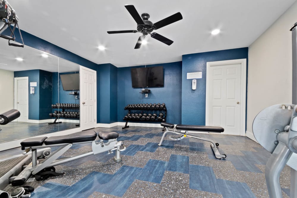 Gym equipment at The Carling on Frankford in Carrollton, Texas 
