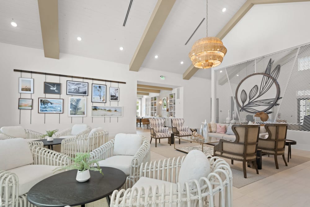 Pet-Friendly Apartments in Jacksonville, FL - Olea Beach Haven - Luxury Clubhouse with Cafe-Style Seating, High Ceilings, and Community Kitchen