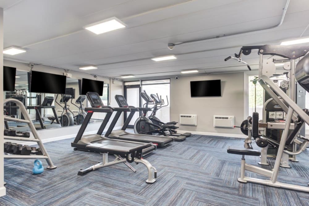 Updated fitness center at Park Towers Apartments in Richton Park, Illinois