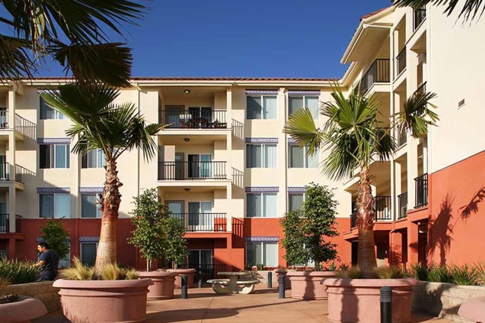 Exterior building with balcony at Los Vientos in San Diego, California