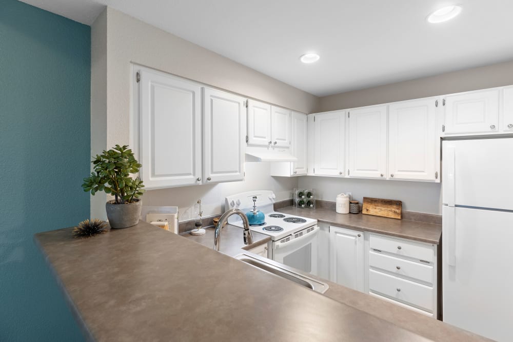 Kitchen with white cabinets at Sofi at Somerset in Bellevue, Washington