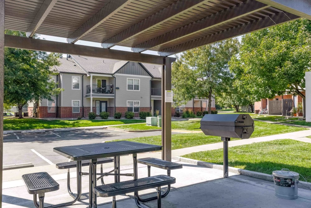 Covered community BBQ area at Country Ranch Apartments in Fort Collins, Colorado