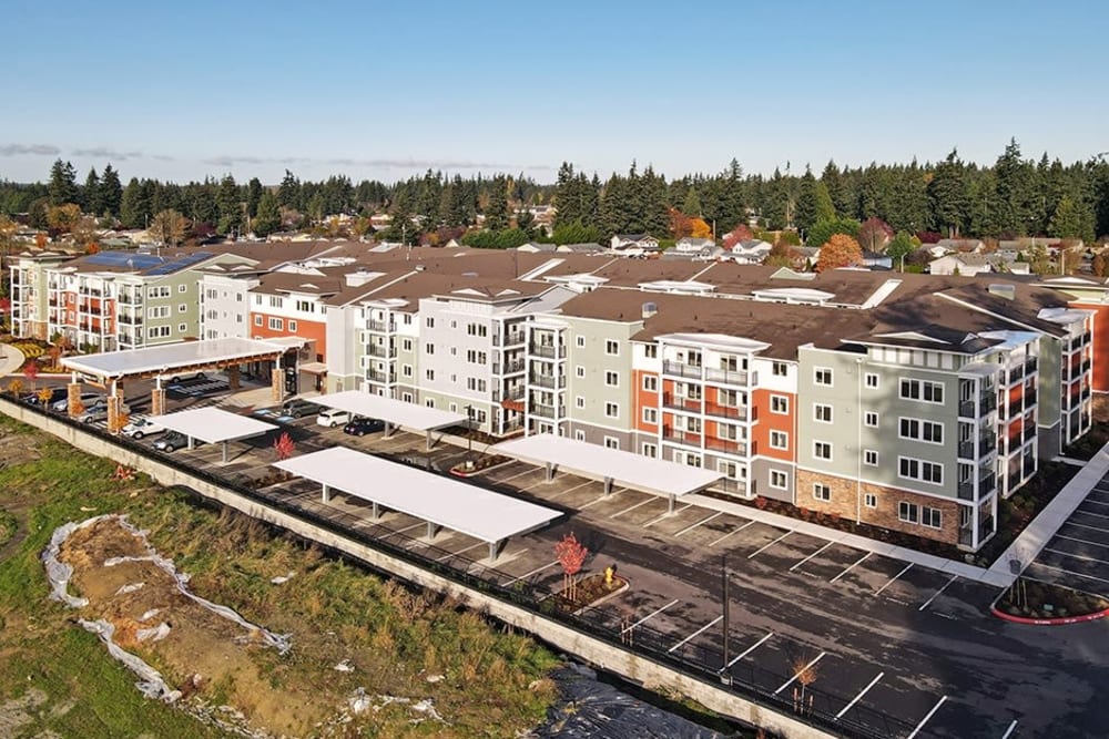 Aerial view housing community at Cedar Pointe in Arlington, Washington