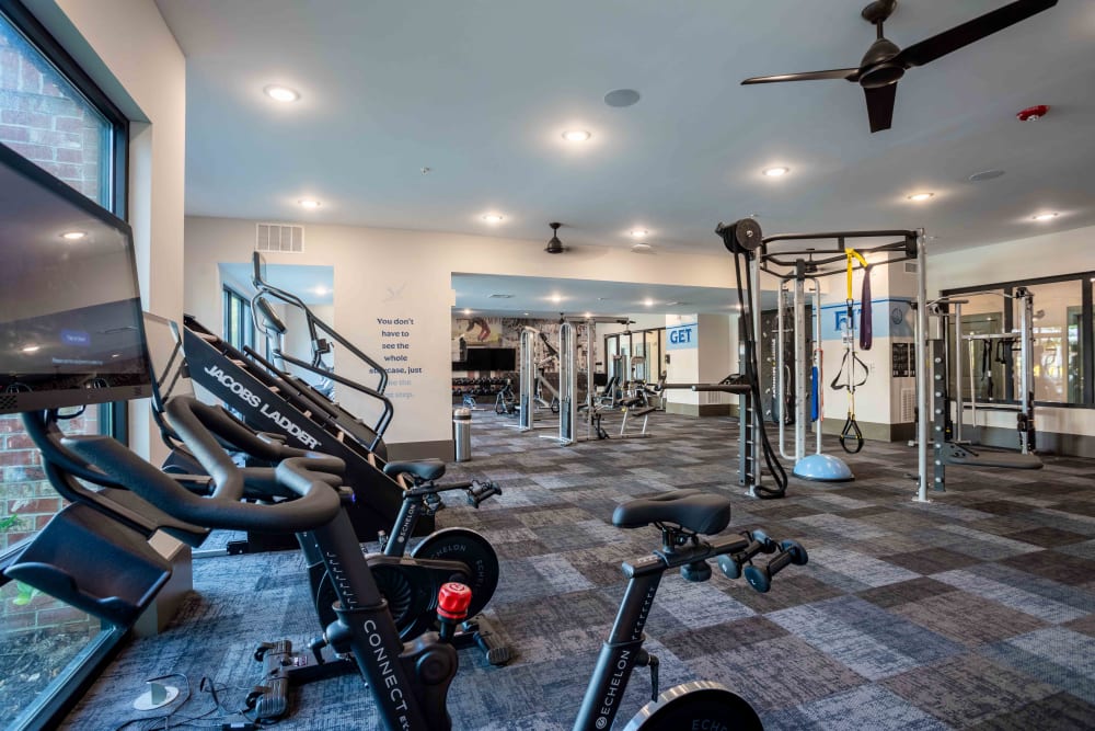Fitness center at Bluebird Row in Chattanooga, Tennessee offers a variety of exercise equipment.