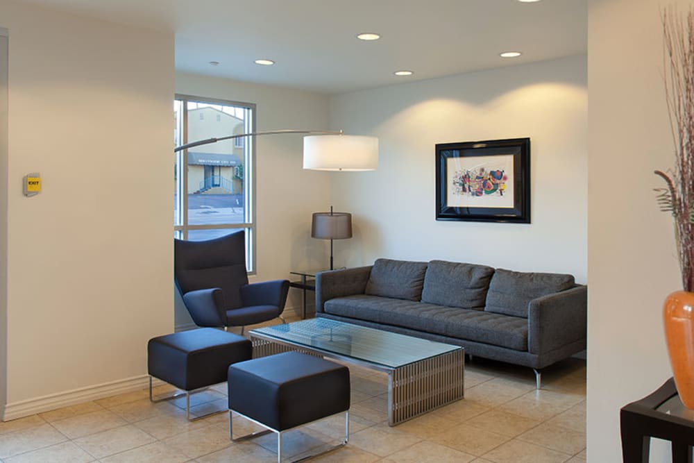 Clubhouse seating at Argyle Apartments in Los Angeles, California