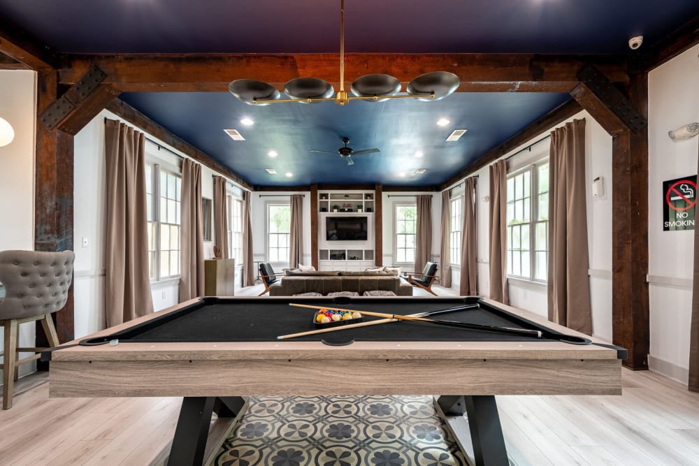 Clubhouse with a pool table at Mission Ranch in Mesquite, Texas