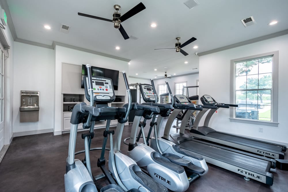 Fitness center with treadmills at Mission Ranch in Mesquite, Texas