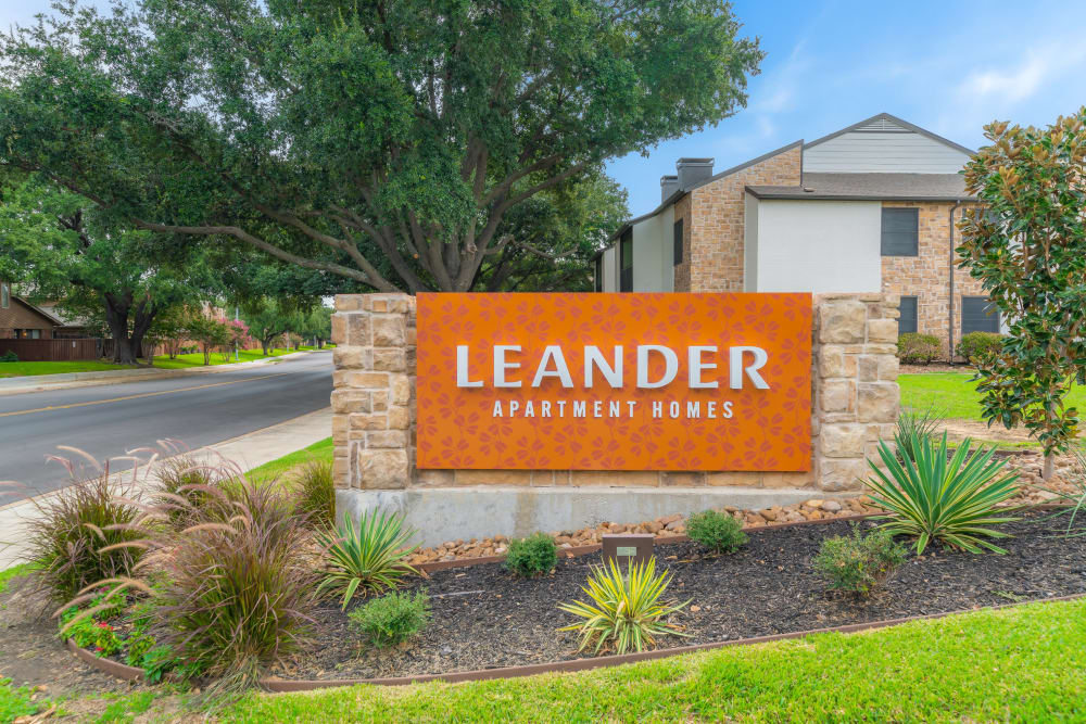Front Sign at Leander Apartment Homes in Benbrook, Texas
