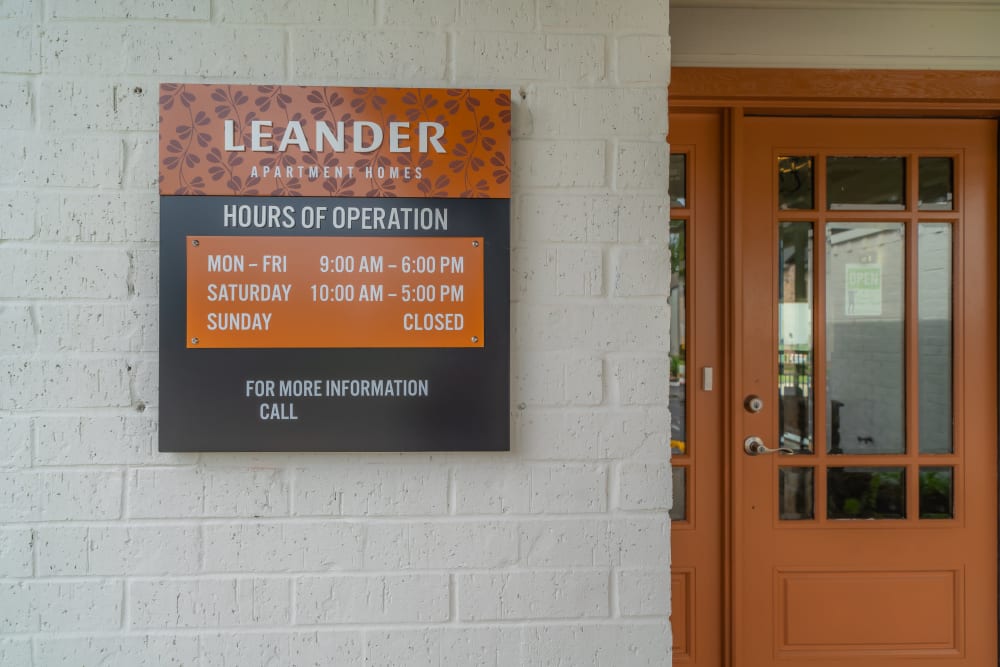 Operation hours of the Leander Apartment Homes in Benbrook, Texas